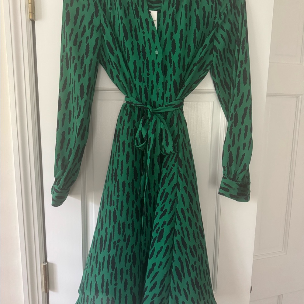 Banana Republic Factory Green and Black Long Sleeve Dress
